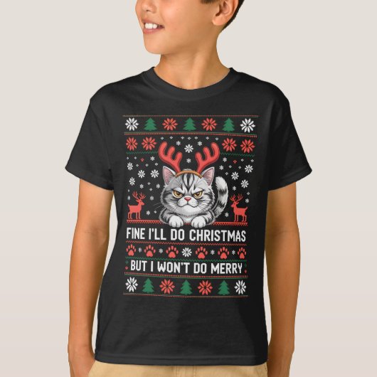 Boze Geweikat Kat Grappige Kerst Lelijke Trui Lang T-shirt (Voorkant)