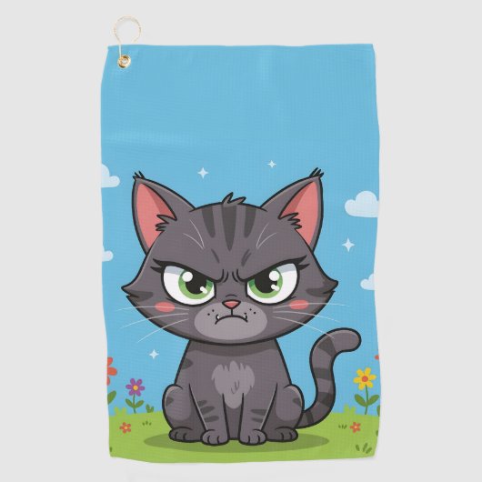 Boze grijze kleine kat golfhanddoek (Voorkant)