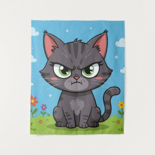 Boze grijze kleine kat wandkleed