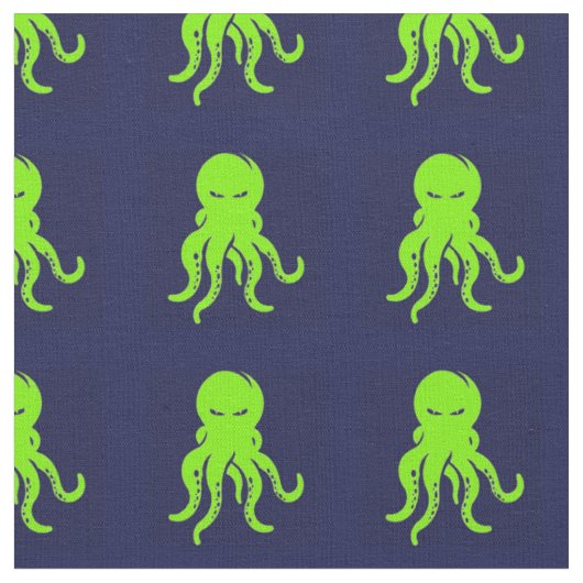 Boze groene octopus op blauw stof (Close Up)