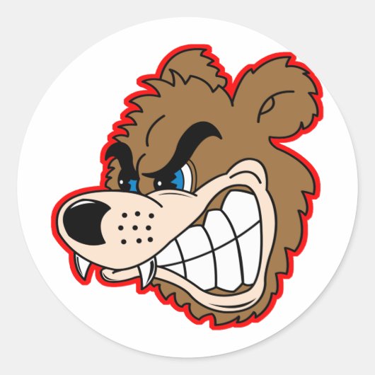 Boze grommend beer gezicht ronde sticker (Voorkant)