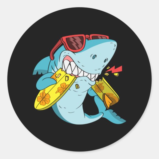Boze haai bijt een surfplank ronde sticker (Voorkant)
