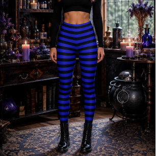 Boze Heks Blauw en Zwart Gestreept Halloween Leggings