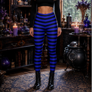 Boze Heks Blauw en Zwart Gestreept Halloween Leggings