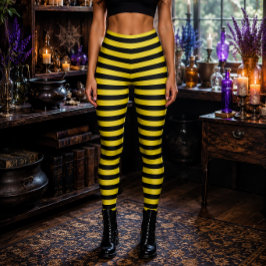 Boze Heks Geel en Zwart Gestreepte Halloween Leggings
