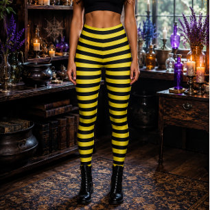 Boze Heks Geel en Zwart Gestreepte Halloween Leggings