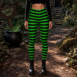 Boze Heks Groen en Zwart Gestreept Halloween Leggings