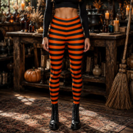 Boze Heks Oranje en Zwarte Gestreepte Halloween Leggings