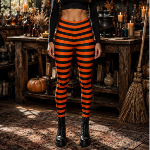 Boze Heks Oranje en Zwarte Gestreepte Halloween Leggings