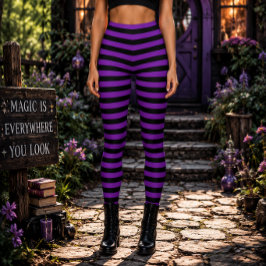 Boze Heks Paars en Zwart Gestreept Halloween Leggings