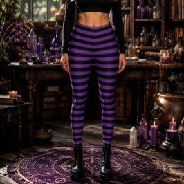 Boze Heks Paars en Zwart Gestreepte Halloween Leggings