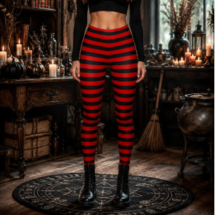 Boze Heks Rood en Zwart Gestreept Halloween Leggings