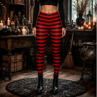 Boze Heks Rood en Zwart Gestreept Halloween Leggings