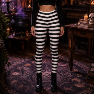 Boze Heks Zwart en Wit Gestreept Halloween Leggings
