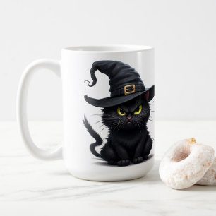 Boze Heksenkat Met Gloeiende Ogen Halloween Nacht  Koffiemok