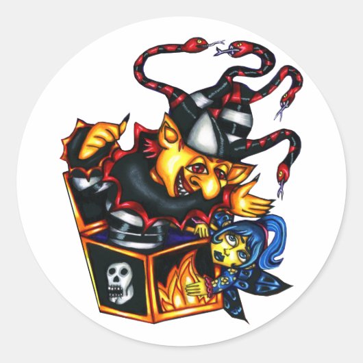 Boze Jack in de doos en fee Gothic Fantasy art Ronde Sticker (Voorkant)