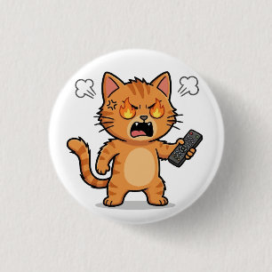 Boze Kat Die Op Knop van Afstandsbediening Houdt Ronde Button 3,2 Cm