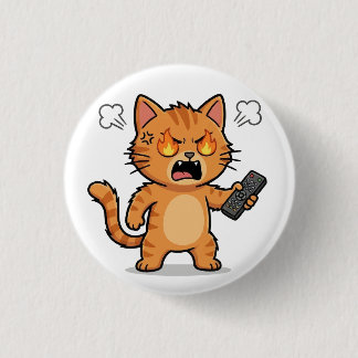 Boze Kat Die Op Knop van Afstandsbediening Houdt Ronde Button 3,2 Cm
