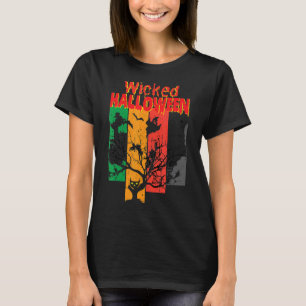 Boze Kat Heks Maan Letter Afdruk Halloween T-shirt