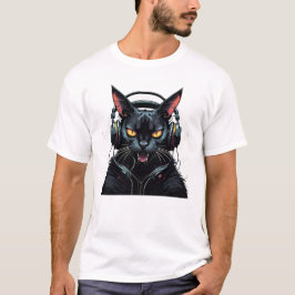 Boze kat met koptelefoon Leuke grappige boze kat T-shirt