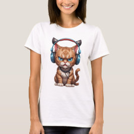 Boze kat met koptelefoon Leuke grappige boze kat T-shirt