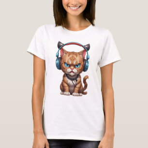 Boze kat met koptelefoon Leuke grappige boze kat T-shirt