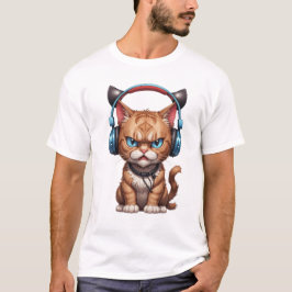 Boze kat met koptelefoon Leuke grappige boze kat T-shirt