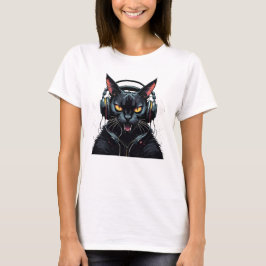 Boze kat met koptelefoon Leuke grappige boze kat T-shirt