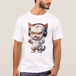 Boze kat met koptelefoon Leuke grappige boze kat T-shirt