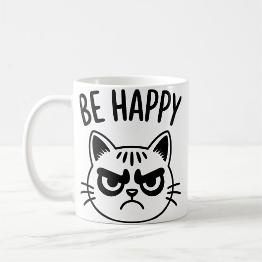Boze Kat – Wees Gelukkig Contrast Kunst Koffiemok (Links)