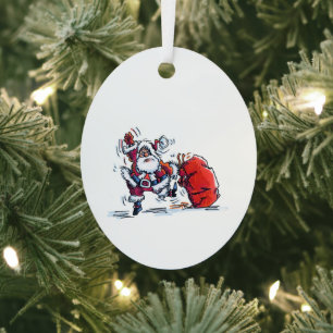 Boze Kerstman ovale metalen kerstboomornament Ornament