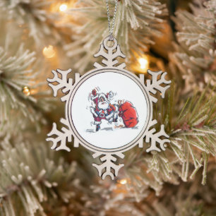 Boze Kerstman tinnen sneeuwvlok ornament