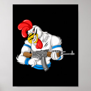 Boze Kip Cartoon Wapen Haan Grappig Pistool Ver Poster