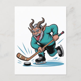 Boze Krampus speelt ijshockey kerstsport Aankondigingskaart