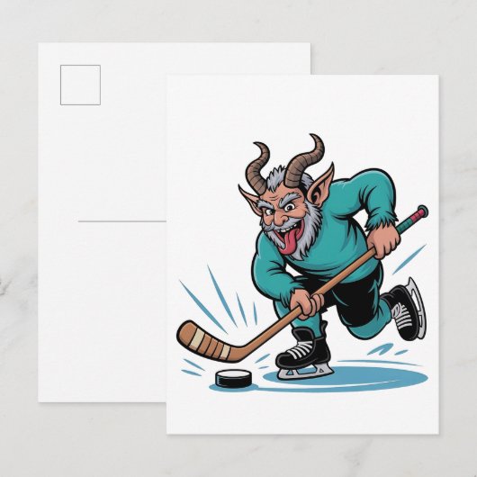 Boze Krampus speelt ijshockey kerstsport Aankondigingskaart (Voorkant / Achterkant)