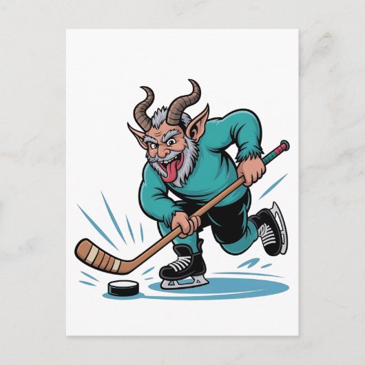 Boze Krampus speelt ijshockey kerstsport Aankondigingskaart (Voorkant)