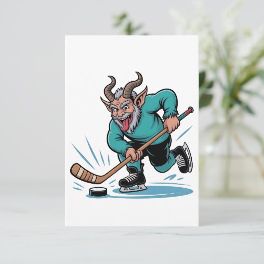 Boze Krampus speelt ijshockey kerstsport Bedankkaart (Staand voorkant)