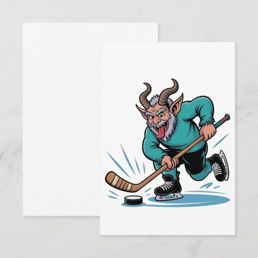 Boze Krampus speelt ijshockey kerstsport Bedankkaart (Voorkant / Achterkant)