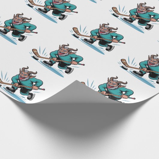 Boze Krampus speelt ijshockey kerstsport Cadeaupapier (Hoek)