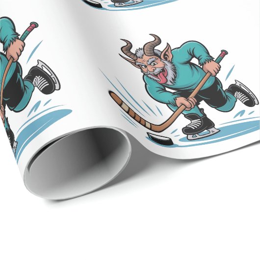 Boze Krampus speelt ijshockey kerstsport Cadeaupapier (Rol Hoek)