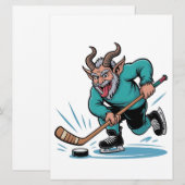 Boze Krampus speelt ijshockey kerstsport Feestdagenkaart (Voorkant / Achterkant)