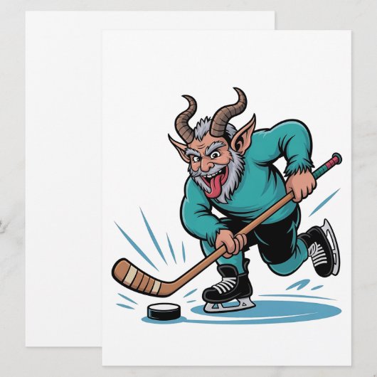 Boze Krampus speelt ijshockey kerstsport Feestdagenkaart (Voorkant / Achterkant)