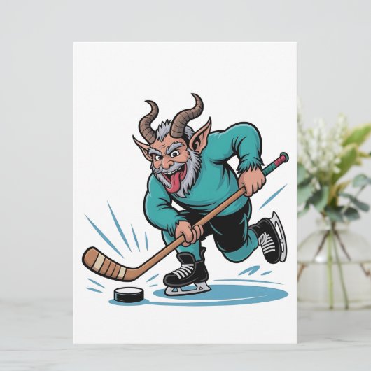 Boze Krampus speelt ijshockey kerstsport Feestdagenkaart (Staand voorkant)