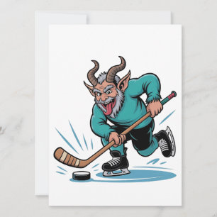 Boze Krampus speelt ijshockey kerstsport Feestdagenkaart