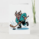 Boze Krampus speelt ijshockey kerstsport Folie Feestdagenkaart (Voorkant)