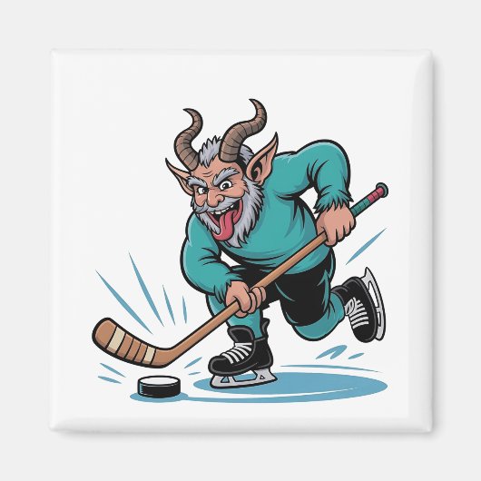 Boze Krampus speelt ijshockey kerstsport Magneet (Voorkant)