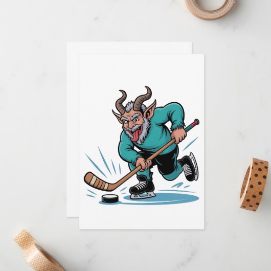 Boze Krampus speelt ijshockey kerstsport Notitiekaartje (Voorkant / Achterkant in situ)