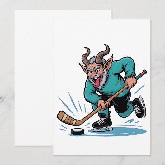 Boze Krampus speelt ijshockey kerstsport Notitiekaartje (Voorkant / Achterkant)