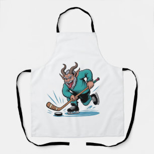 Boze Krampus speelt ijshockey kerstsport Schort