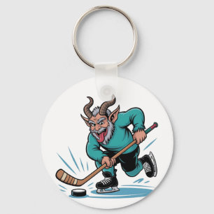 Boze Krampus speelt ijshockey kerstsport Sleutelhanger